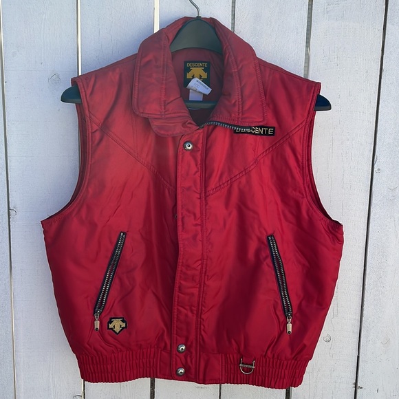 Vintage 90s DESCENTE red padded vest retro size M LKNW! B74 - Picture 6 of 8